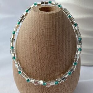 𝅺STRETCH Beaded Anklet Silver & Green